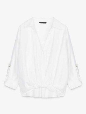 ZARA KNOTTED LINEN BLEND SHIRT